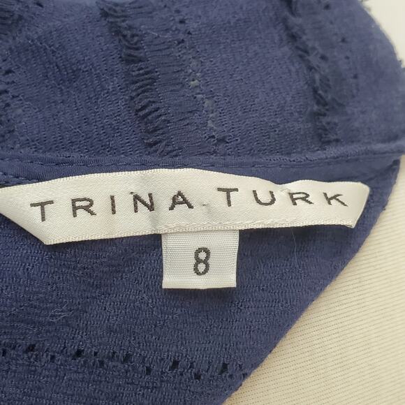 Trina Turk Dress Ain't Misbehavin Fringe Lace Navy Blue Size 8 - Picture 4 of 9